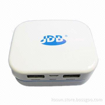 Portable Charger/Dual-USB Port Power Bank with 5V/1,000mA Input Voltage, ACC Mark